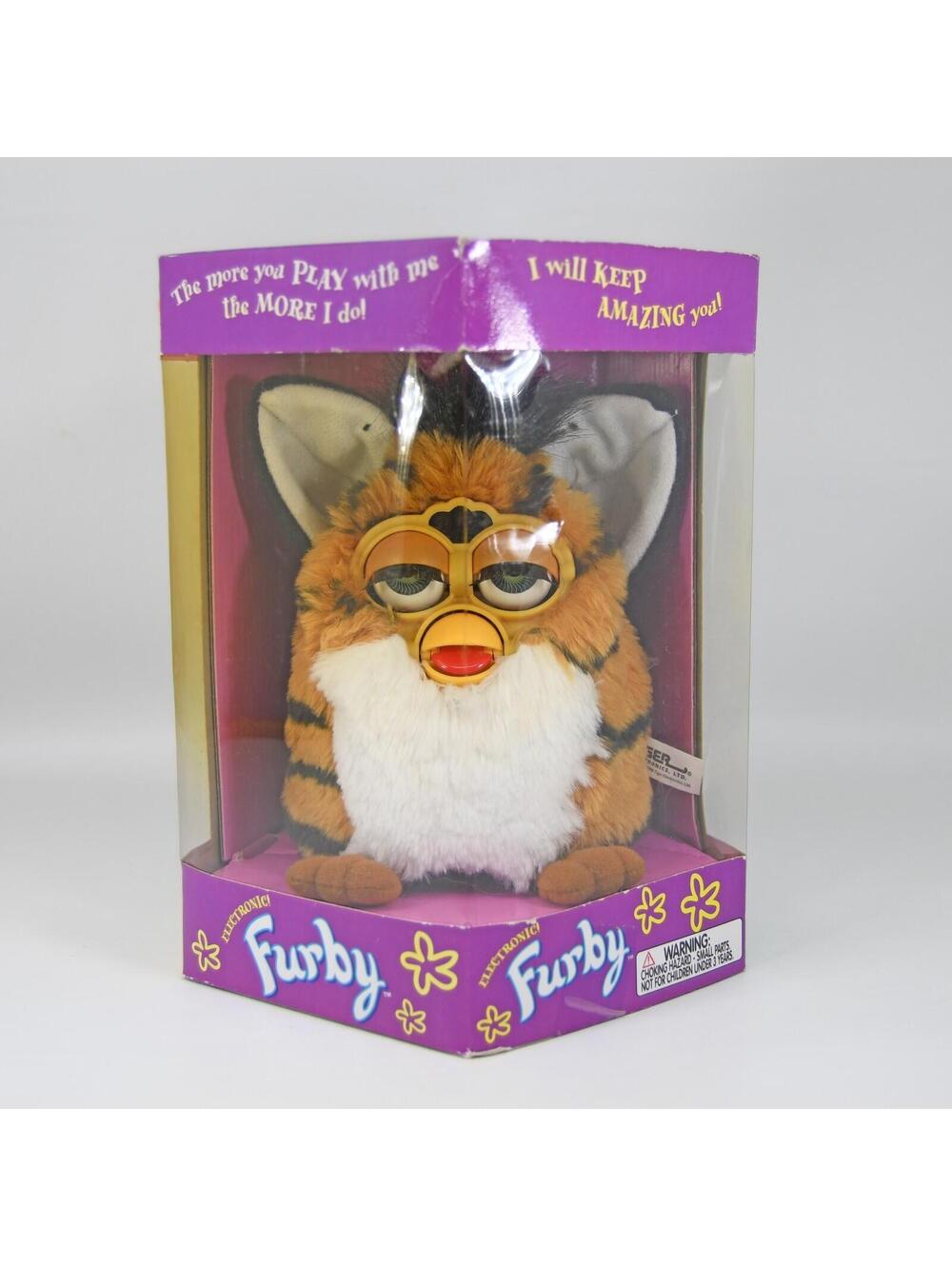 Vintage Furby 1998 Tiger Striped Orange White Black Blue Eyes 70-800 New